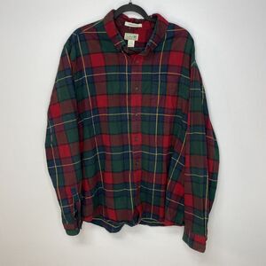 LL Bean Shirt Men XL Red Button Up Royal Stewart Tartan Flannel Scotch Plaid